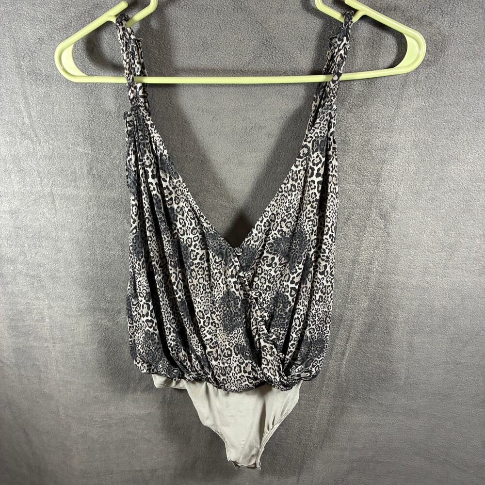 free people women bodysuit small black mobwife animal print slinky wrap cheetah
